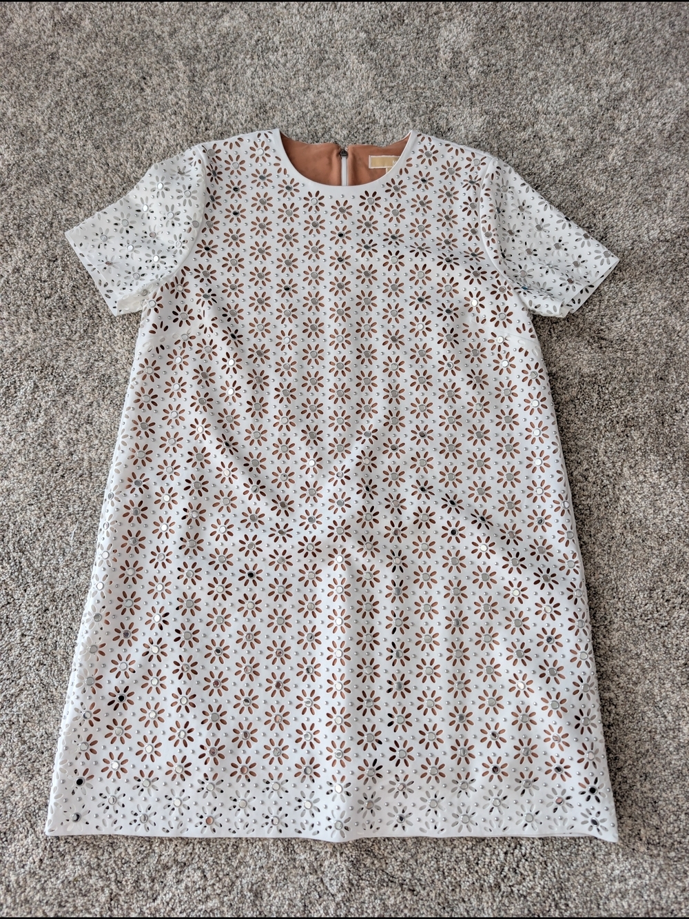 MICHAEL Michael Kors Mirror Embellished Floral Laser Cut Scuba Dress Size L $399